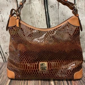 Dooney & Bourke brown leather & suede reptile brown tan shoulder purse bag hobo
